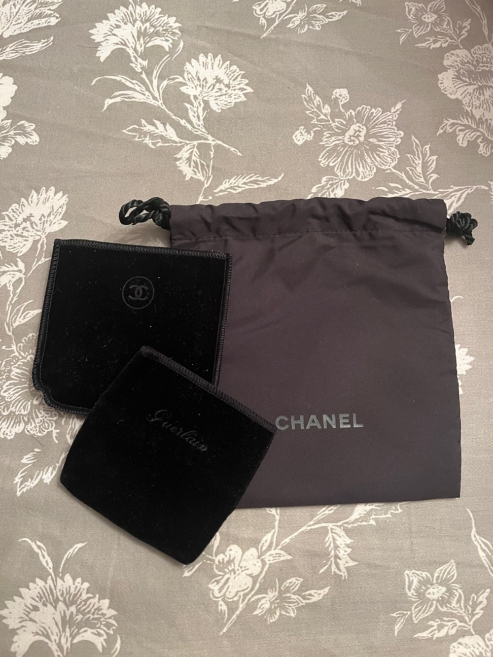 CHANEL Black Drawstring Storage Pouch with Two Black Velvet Accessory Sachets